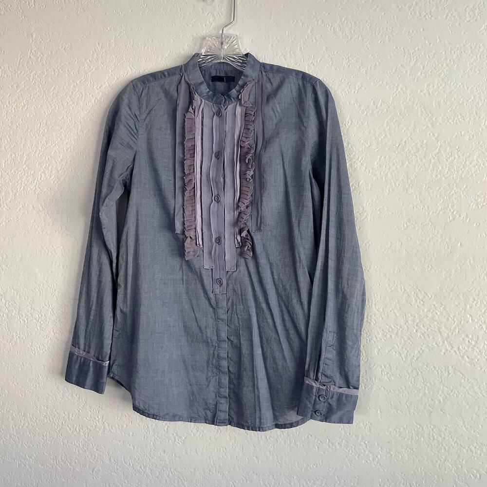 Gap Cotton Chambray Mixed Media Button Down Blous… - image 8